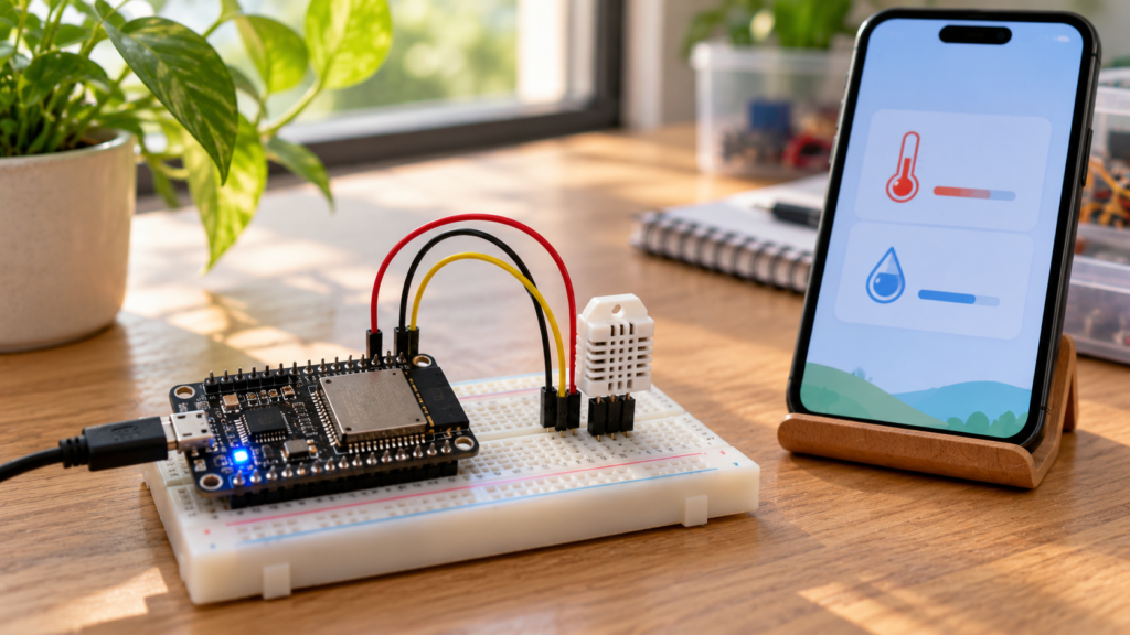 ESP32 Weather Station with DHT22: Step-by-Step Project (Code + Wiring) ESP32 weather station with DHT22 sensor and phone dashboard