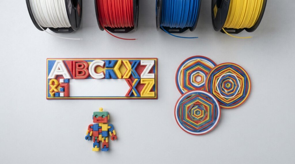 Multi-colour 3D prints with matching filament spools