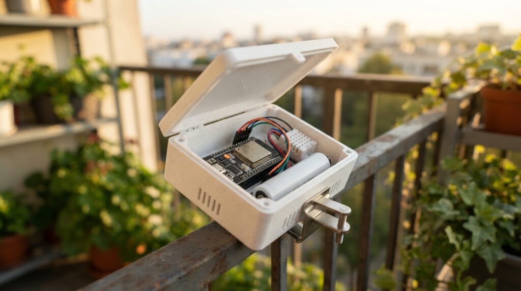 Battery-powered outdoor ESP32 weather sensor in a 3D-printed enclosure